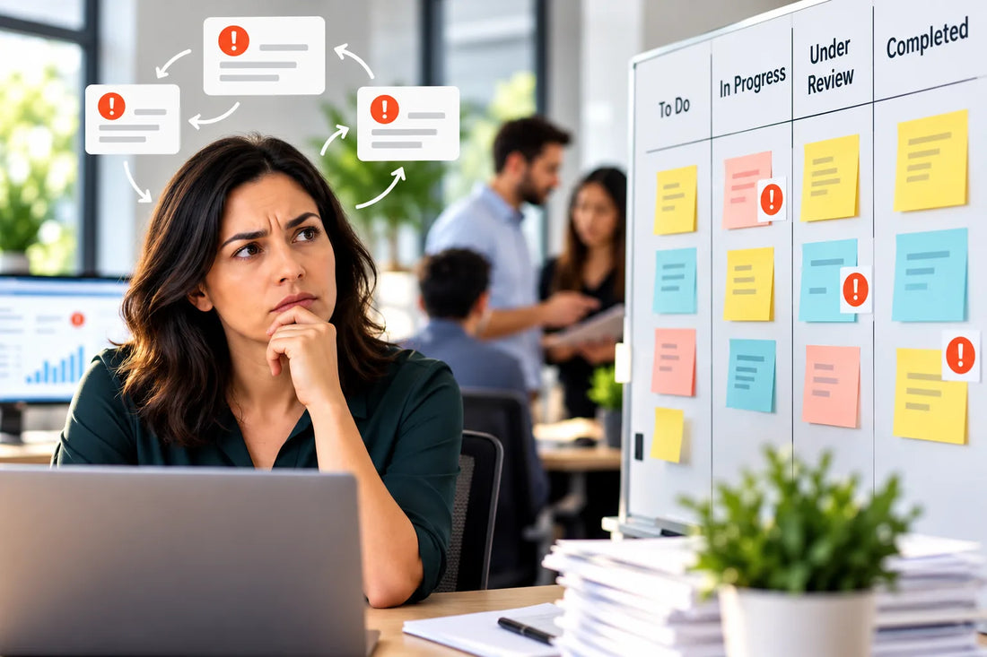 Manager reviewing recurring service problems and unresolved workflow issues