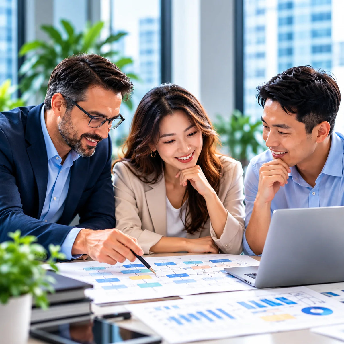 Business professionals reviewing a workflow as an example of ORCENVA operational judgement and practical problem solving.